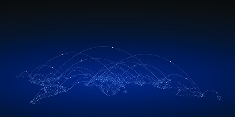 Transportation and connections of the world. Vector illustration created from dots and lines. logistics concept for business on dark blue background. - obrazy, fototapety, plakaty