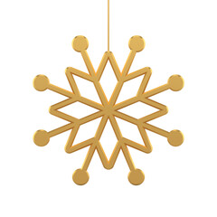 Golden slim snowflake winter ornament hanging Christmas traditional decor realistic 3d icon vector