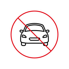 Vehicle Car Auto Ban Black Line Icon. Automobile Drive Forbidden Outline Pictogram. Vehicle Car Red Stop Circle Symbol. No Automobile Transport Prohibited Road Sign. Isolated Vector Illustration