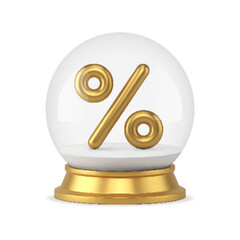Christmas sale premium golden percentage sign in magic ball realistic 3d icon vector illustration