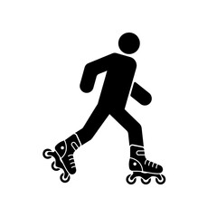 Fototapeta na wymiar Roller Skate Person Black Silhouette Icon. Man Rollerskate Motion Glyph Pictogram. Rollerblading in Wheel Footwear Flat Symbol. Male in Sport Activity Equipment. Isolated Vector Illustration