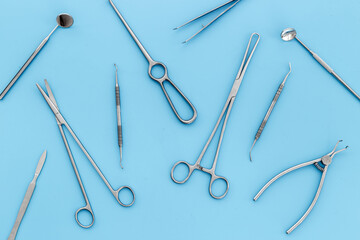Dental or surgical instruments tools. Medical steel equipment