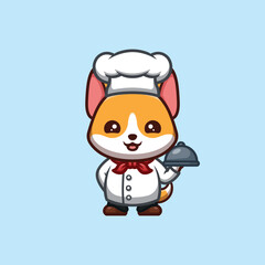 Corgi Chef Cute Creative Kawaii Cartoon Mascot Logo