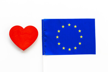 Flag of European Union with heart sign. Travel visa and citizenship concept