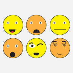 set of emojis smilies emojis character cheerful happy joy and fun emoji for comics and chats vector illustration