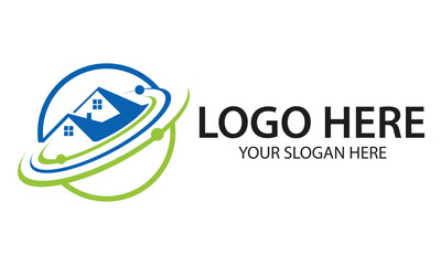 Green and Blue Circle Dot House Building Logo Design