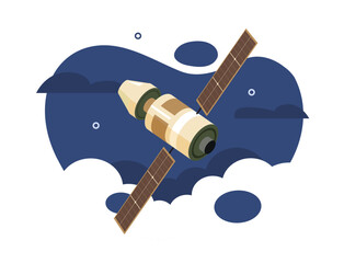 Satellite space station modern vector icon or spaceship spacecraft flight flat with solar panel in cosmos orbit cartoon illustration graphic design, science technology galaxy ship image © vladwel