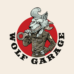 Obraz premium Wolf Garage Mascot logo Illustration