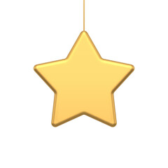 Premium slim hang golden star Christmas tree metallic bauble decorative design 3d icon vector