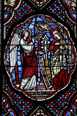 Stained glass in Notre Dame de Coutances cathedral : the Annunciation