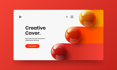 Geometric realistic spheres horizontal cover template. Clean company brochure vector design illustration.
