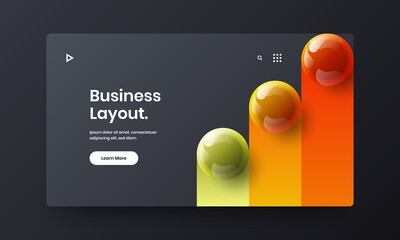 Premium realistic spheres corporate brochure template. Multicolored book cover design vector concept.