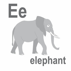 Obraz premium The beauty of the jungle is a huge elephant, a wonderful representative of African animals, ABC children's banner. Postcards, a poster with the alphabet. Game room design. Vector
