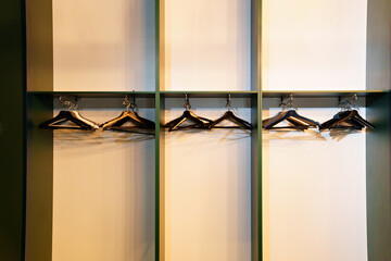 Dressing room. an empty closet with hangers for storing clothes.