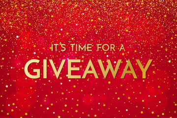 Time for a giveaway - banner template. It s time for a Giveaway phrase on red glitter background. Christmas and New Year giveaway - holiday baner template. Vector illustration