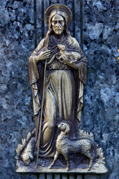 Sculpture depicting Jesus as a good shepherd