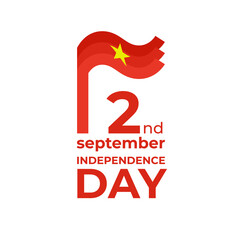September 2, vietnam independence day. Vector template with wavy vietnamese flag in simple concise style, icon. National holiday of Vietnam on september 2nd. Independence day greeting card