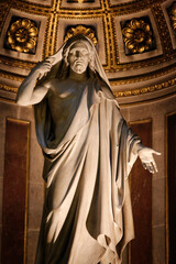 Statue in La Madeleine church : Christ Saviour by Francisque Joseph Duret (1823-1863). After his resurrection, Christ removes his shroud while making a merciful gesture with his left hand