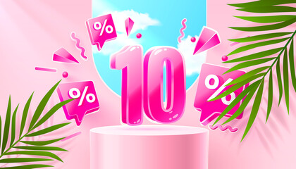 Mega sale special offer, Stage podium percent 10, Stage Podium Scene with for Award, Decor element background. Vector