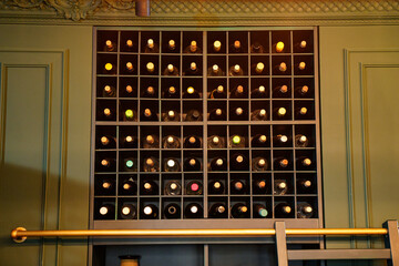 wine cabinet in the interior. alcohol storage in a restaurant or in the house.