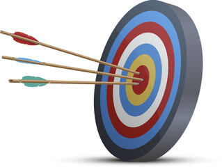 Target with three arrows in bullseye realistic vector business ambition efficiency management
