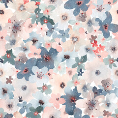 Cute watercolor wildflowers pattern. Abstract background whith flowers.