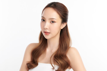 Beautiful young asian woman with clean fresh skin on white background, Face care, Facial treatment, Cosmetology, beauty and spa, Asian women portrait.