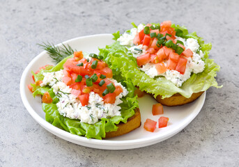 sandwich with tomatoes, green onions, ricotta cheese and fresh lettuce