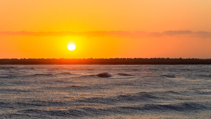 Ocean Morning Horizon Sunrise Harbor Pier Sky Summer Colors A Scenic landscape.