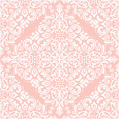 Classic seamless pattern. Damask orient ornament. Classic vintage pink and white background. Orient ornament for fabric, wallpaper and packaging