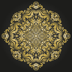 Oriental golden pattern with arabesques and floral elements. Traditional classic ornament. Vintage golden round pattern with arabesques