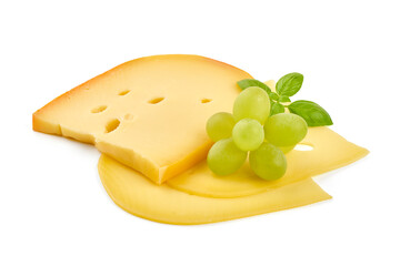 Maasdam cheese, isolated on white background.