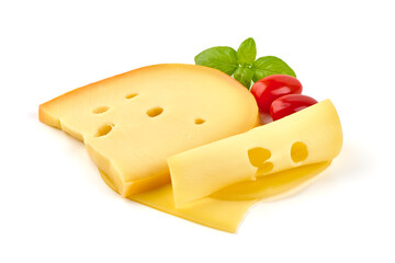 Maasdam cheese, isolated on white background.