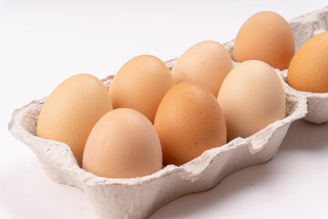 Organic chicken eggs on the table. Eggs are good for everyone and health. Farm products, natural eggs.