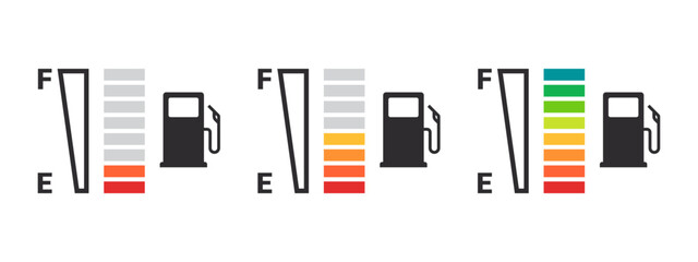 Car fuel gauge icons. Gasoline indicator. Fuel indicator concept. Vector images