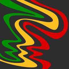 Abstract background with colorful wavy line pattern and with Jamaican color theme