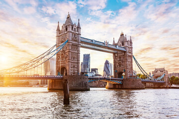 Fototapeta na wymiar Tower Bridge in London, the UK at sunset.