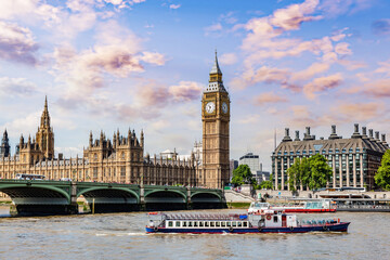 Big Ben, Westminster Bridge on River Thames in London, England, UK - obrazy, fototapety, plakaty