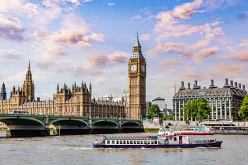 Wandaufkleber Big Ben, Westminster Bridge über die Themse in London, England, Vereinigtes Königreich © Photocreo Bednarek