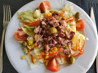 Salad with vegetables and cuttlefish.