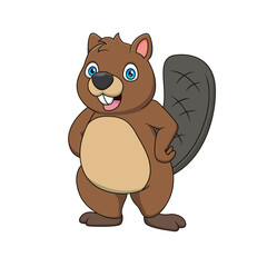 Cute cartoon beaver posing. Vector illustration. Cute animal cartoon - obrazy, fototapety, plakaty
