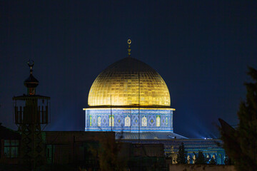 Night view of Golden Dome of the Rock in Jerusalem, Israel