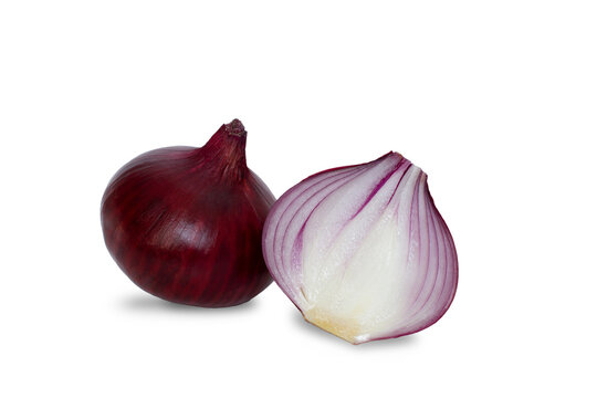 Red onion isolated on white background. Ripe vegetables