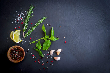spicy green herbs as ingredients for cooking
