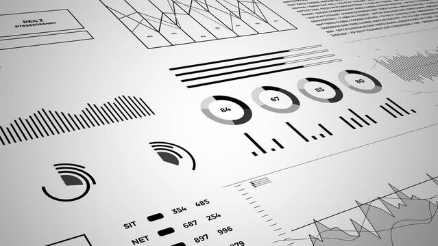 Finance business background with diagrams, statistics graphs and data report. Financial analysis concept. 4K 3D animation