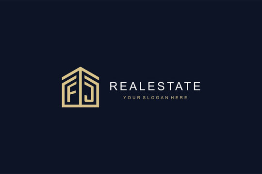 Letter FJ with simple home icon logo design, creative logo design for mortgage real estate