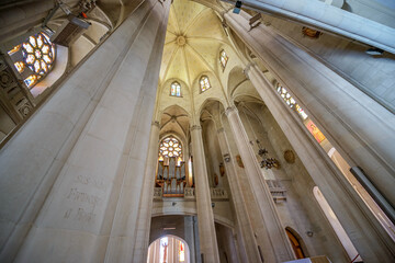 View up in the interior of church Sagrat Cor in Barcelona.