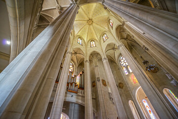 View up in the interior of church Sagrat Cor in Barcelona.