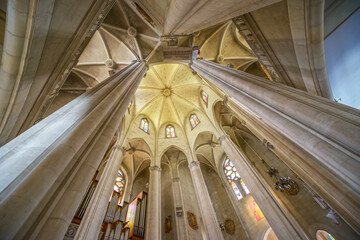 View up in the interior of church Sagrat Cor in Barcelona.