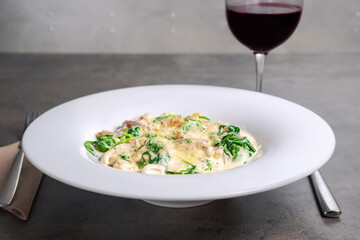 Gnocchi with roasted chicken breast and spinach